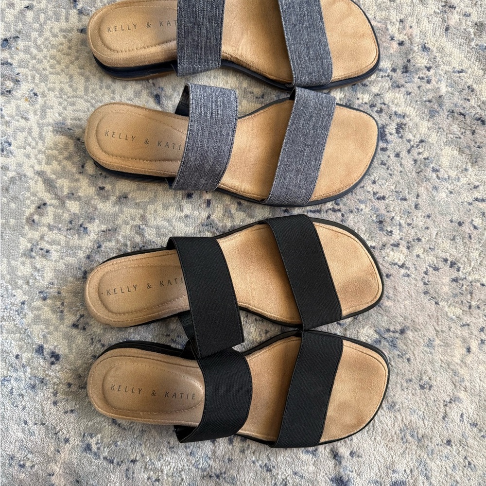 ‼️2 pairs Kelly & Katie Strap Sandals in Black and Navy heather Sz 6.5 CUSHIONED